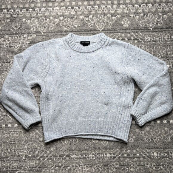 Club Monaco Donegal Sweater Women Medium Blue Crew Neck Chunky Wool Blend Boxy - Picture 1 of 8